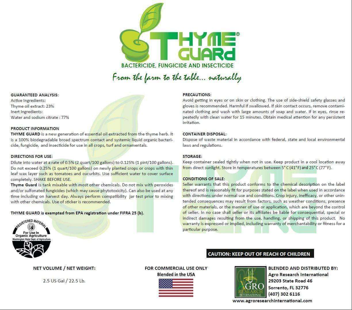 Agro Research International Crop Protection 2.5 gal Agro Thyme Guard