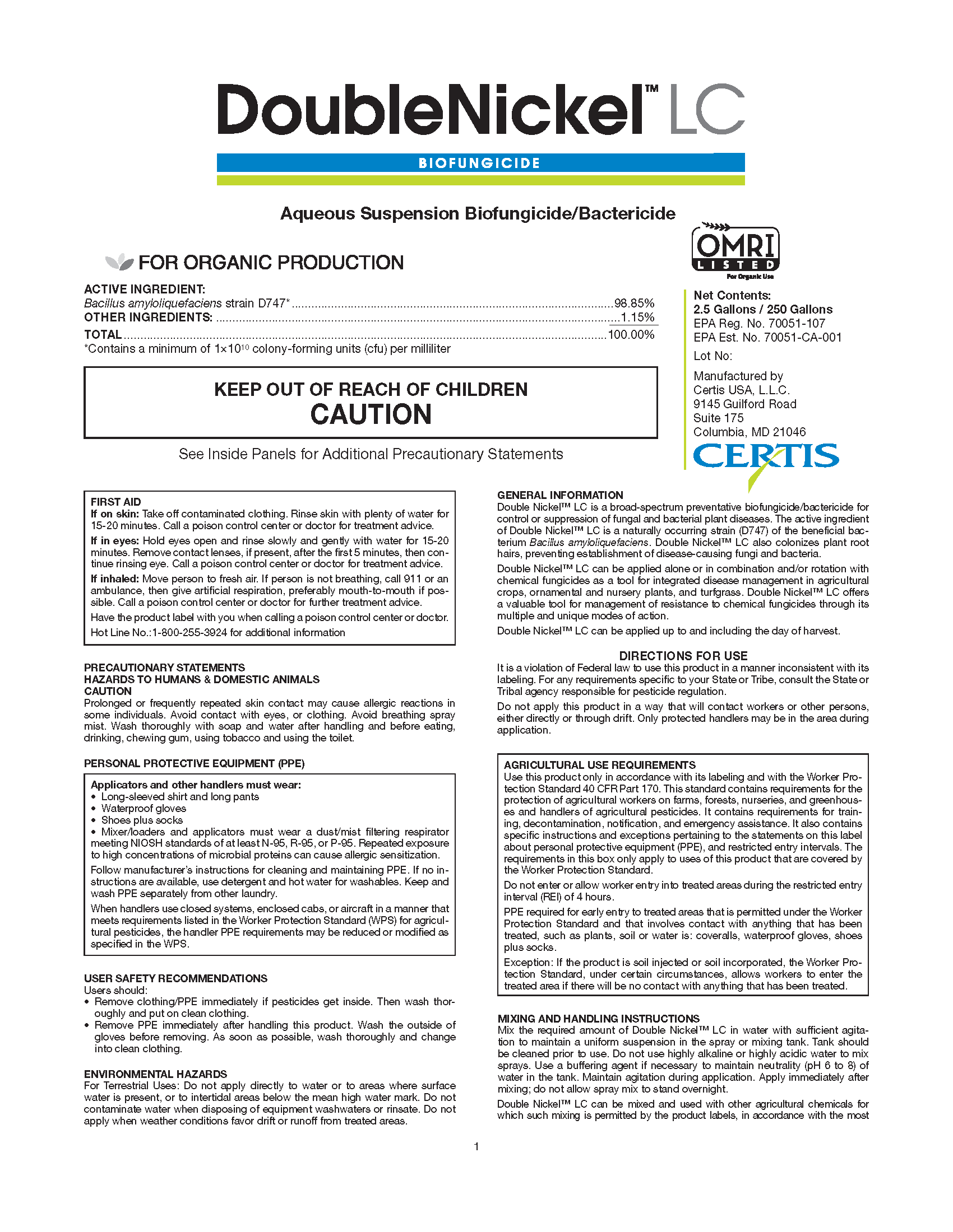 Apical Crop Science Crop Protection 2.5 Gallon Double Nickel LC Biofungicide