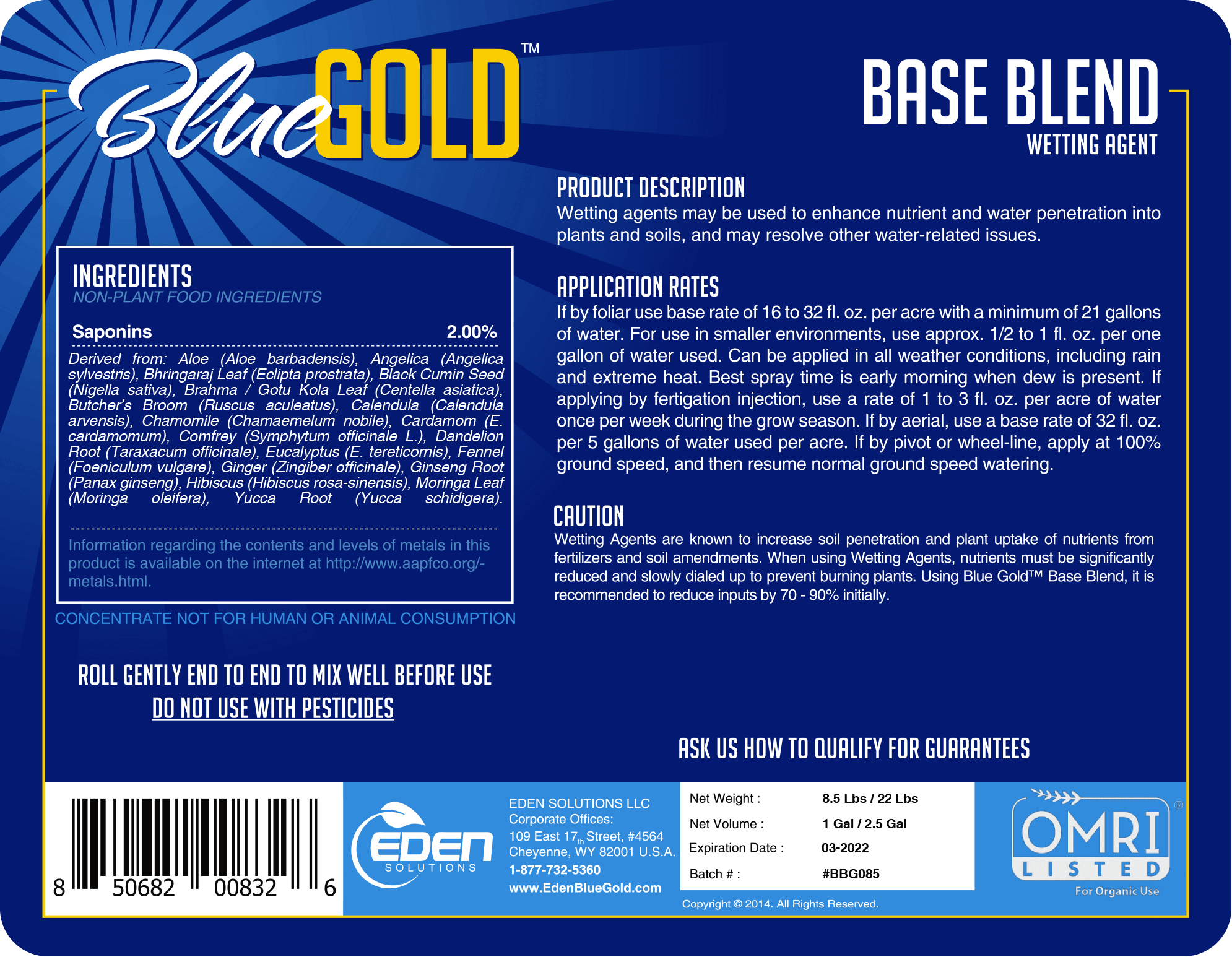 Eden Solutions, LLC Adjuvants Eden Blue Gold Base
