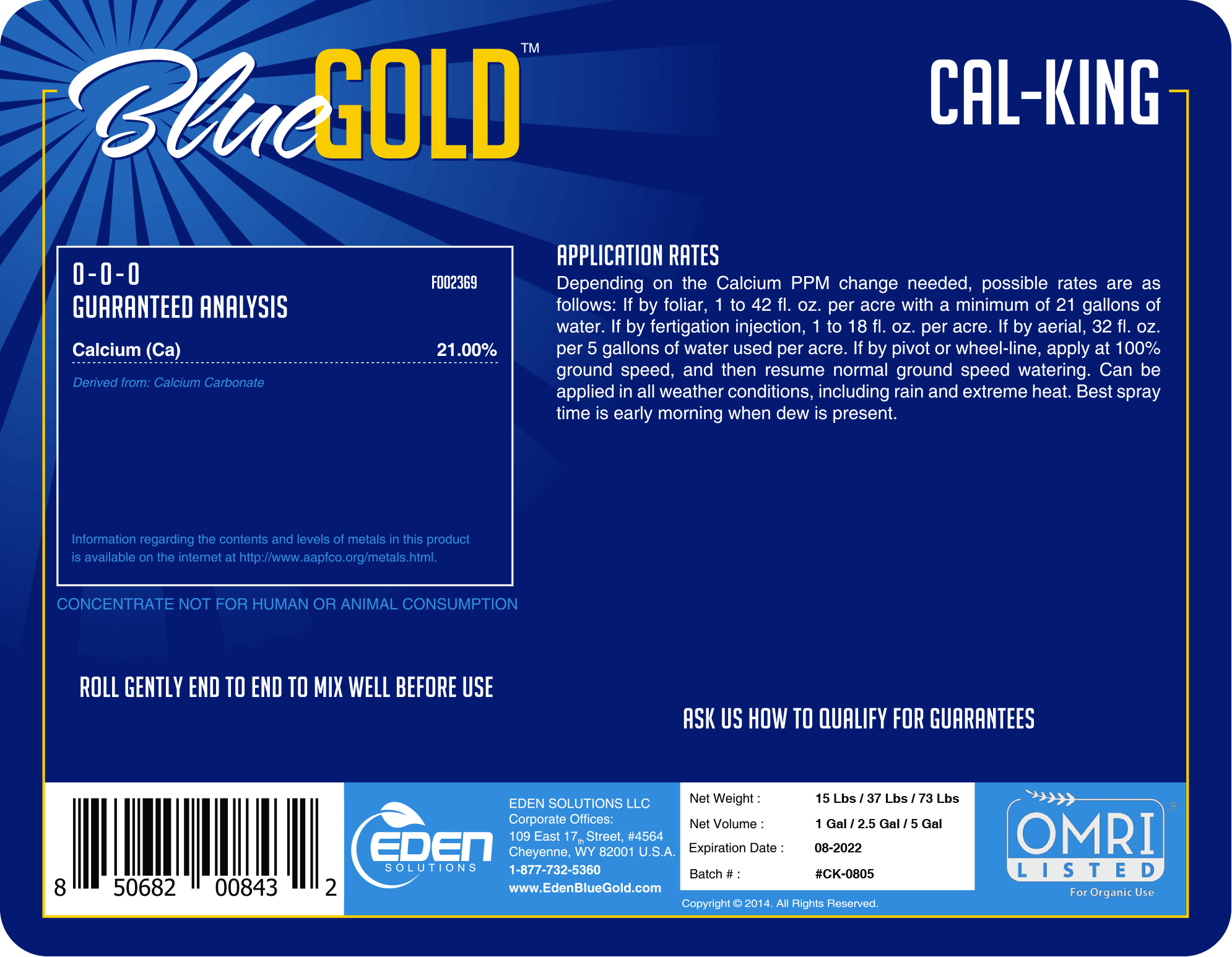 Eden Solutions, LLC Liquid fertilizer Eden Blue Gold Cal-King
