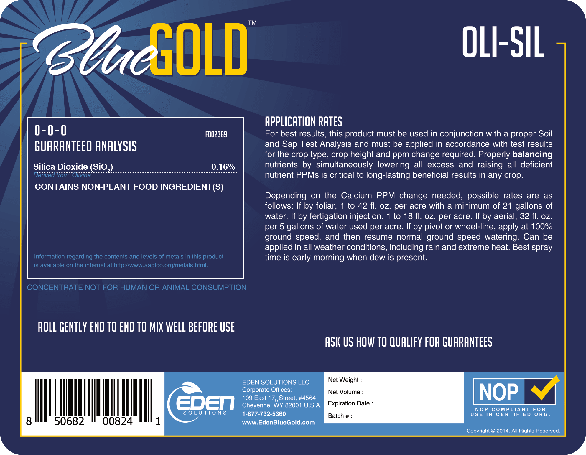 Eden Solutions, LLC Liquid fertilizer Eden Blue Gold Oli-Sil