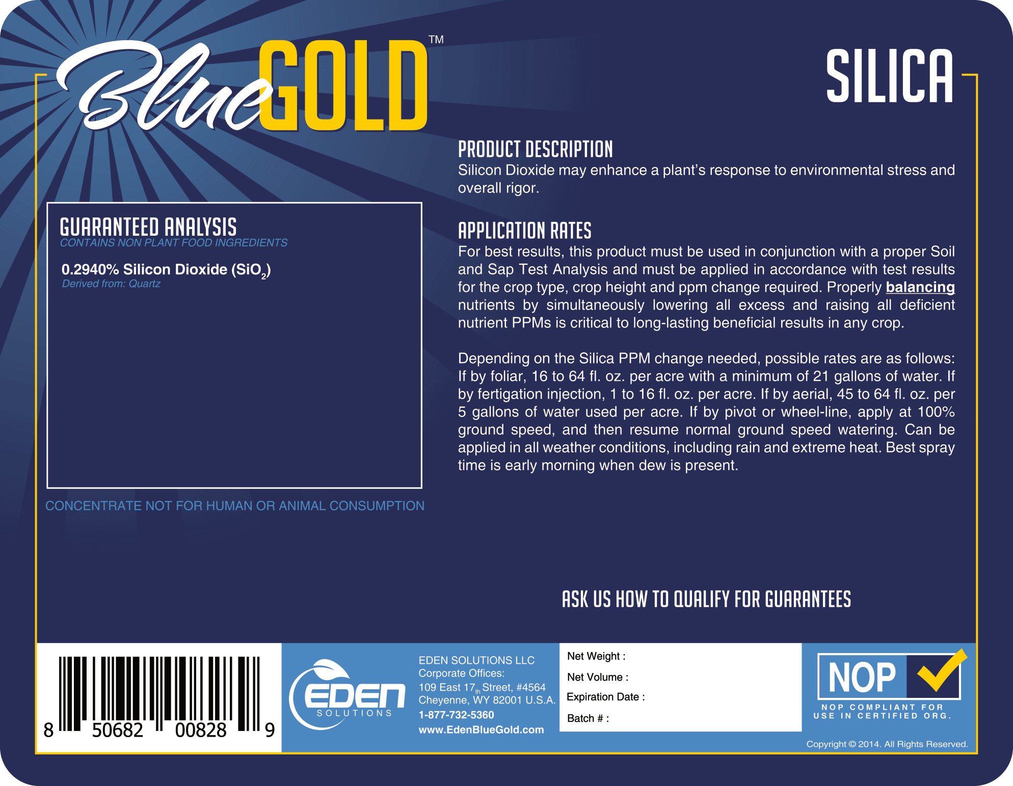 Eden Solutions, LLC Liquid fertilizer Eden Blue Gold Silica