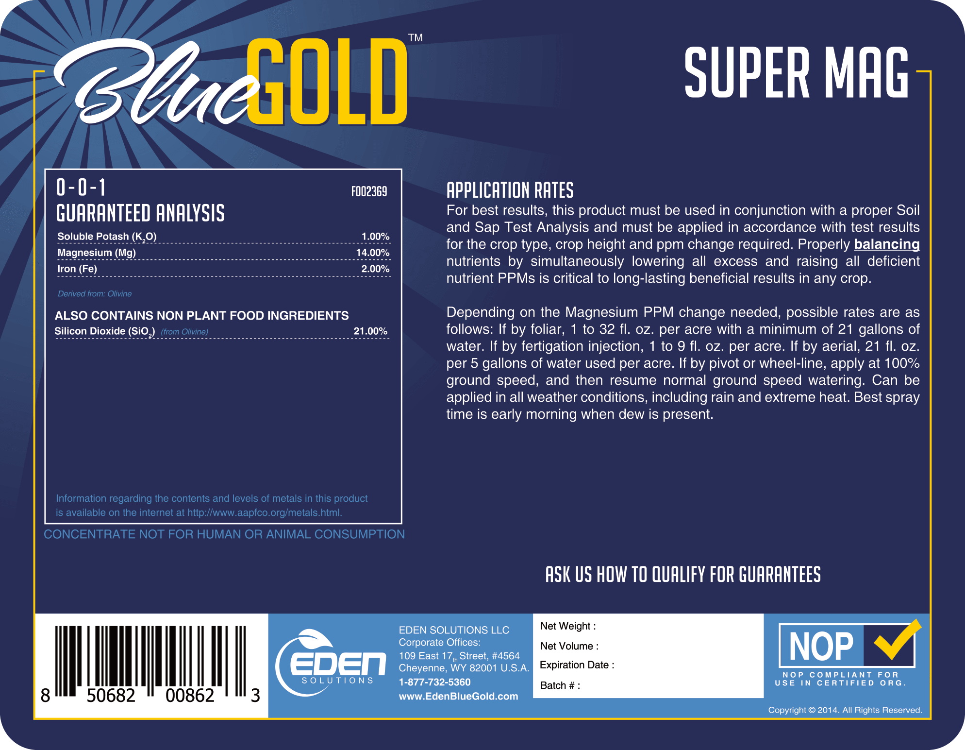 Eden Solutions, LLC Liquid fertilizer Eden Blue Gold Super Mag