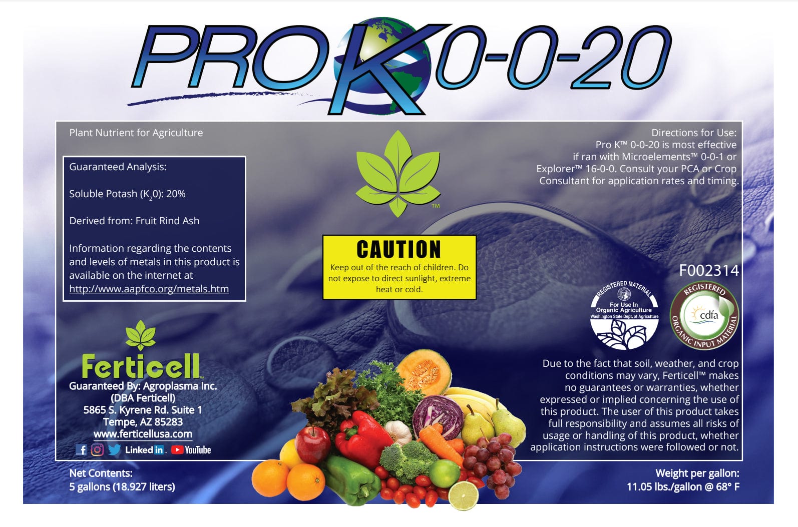 ferticell 5 gal Ferticell Pro-K 0-0-20