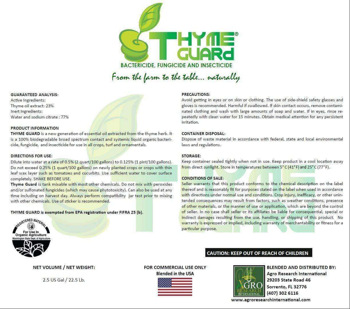 Agro Thyme Guard 2.5 Gallon