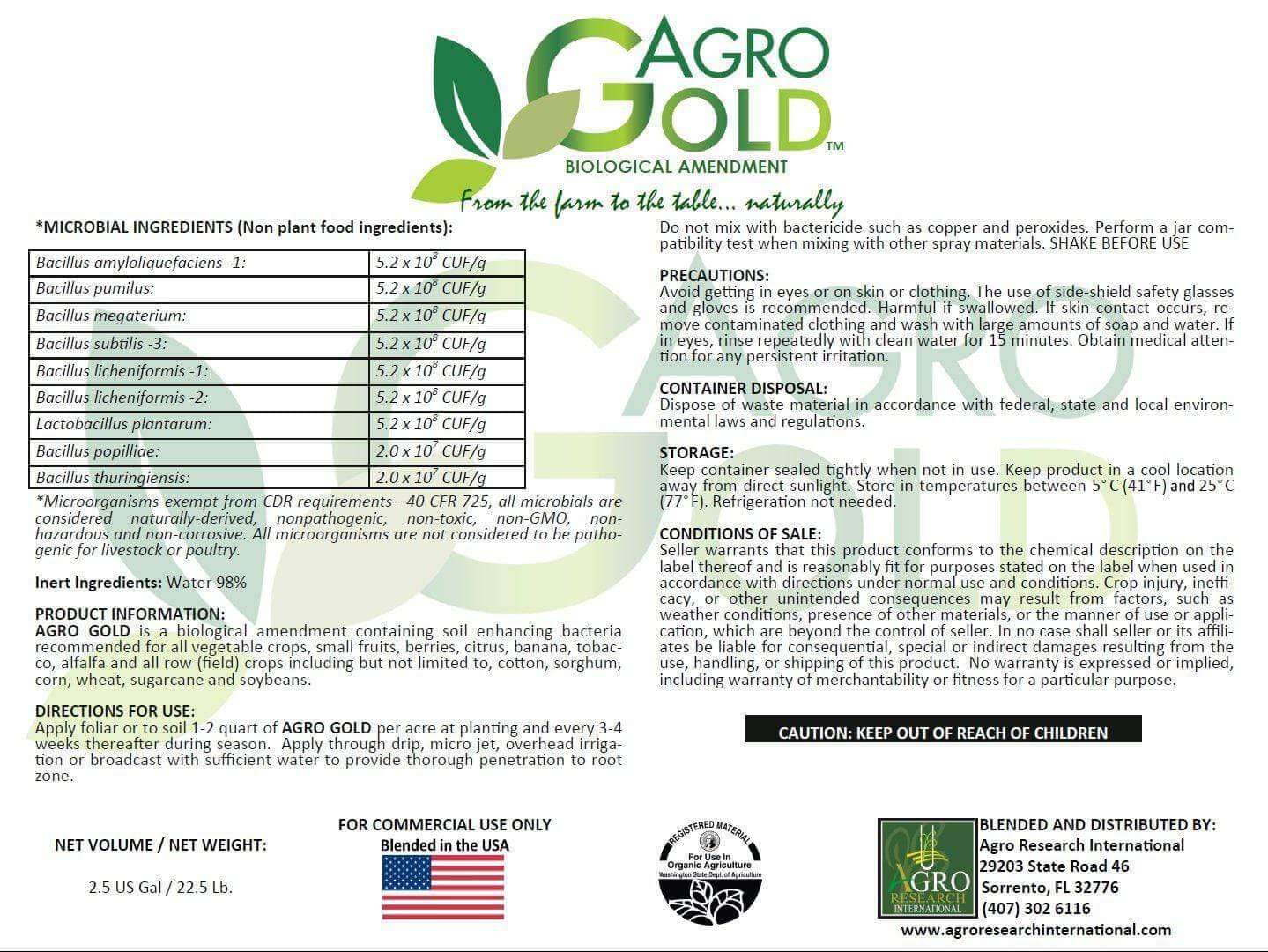 Agro Research International Microbial inoculants 2.5 gallon Agro Gold