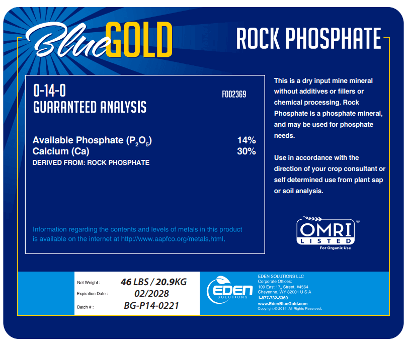 Apical Crop Science Dry Fertilizer 46 lbs Eden Blue Gold Calcium-Phosphate [Rock Phosphate 0-14-0] (Injectable)