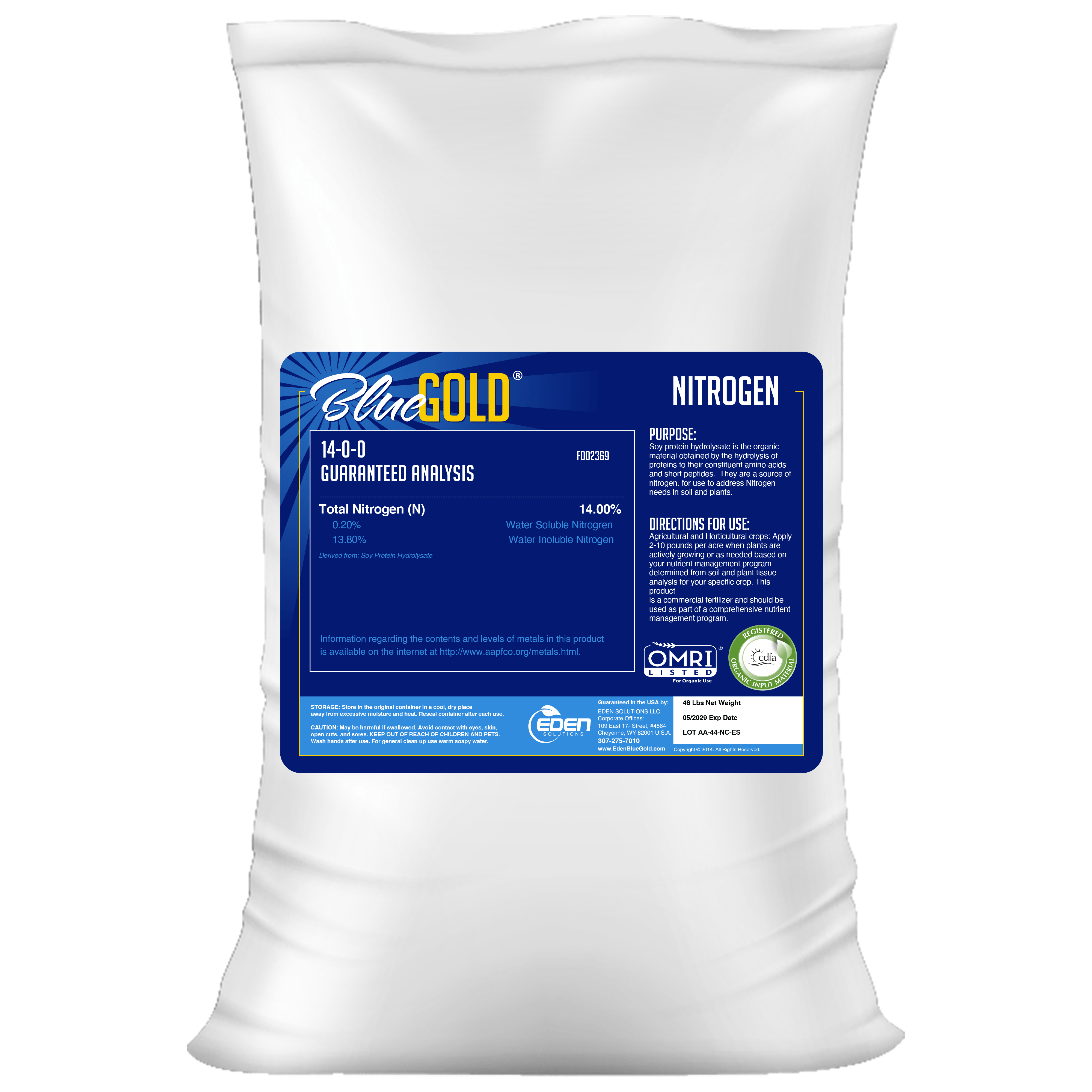 Apical Crop Science Fertilizer 46 lbs BlueGold® Nitrogen 14-0-0