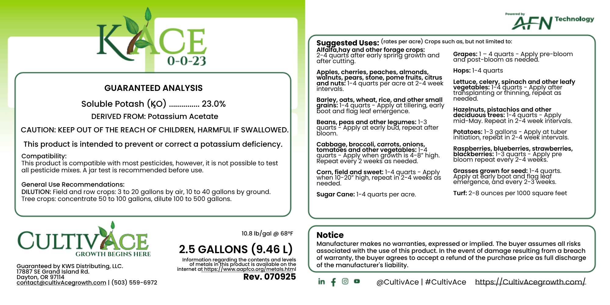 Apical Crop Science Fertilizer CultivAce K-Ace 0-0-23