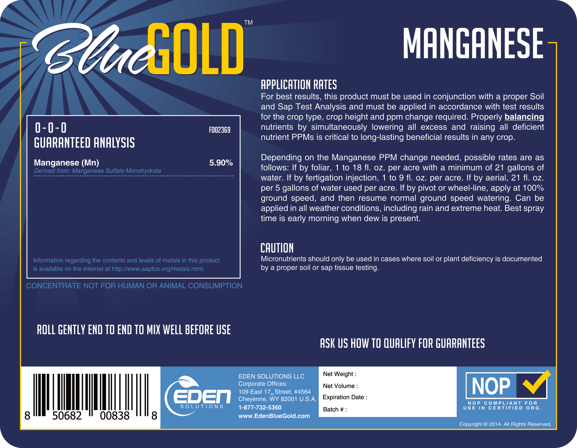 Eden Solutions, LLC Liquid fertilizer Eden Blue Gold Manganese
