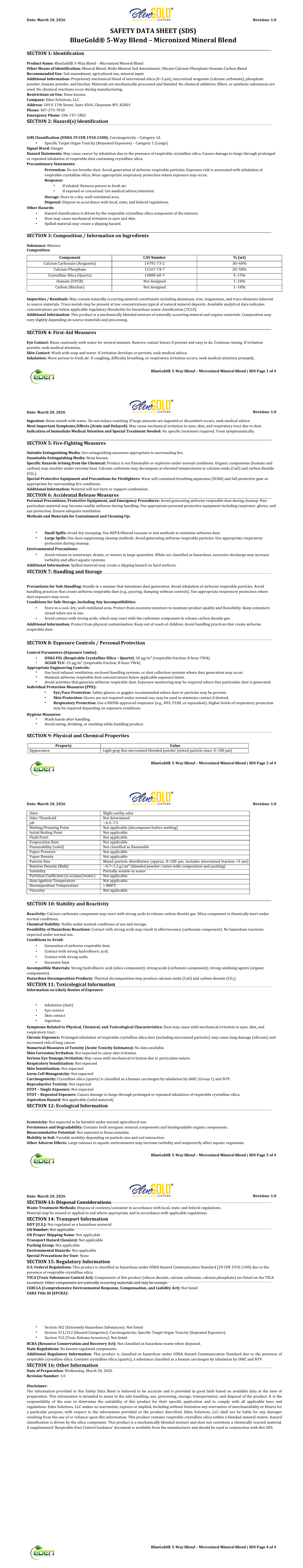 Eden Solutions, LLC Mineral BlueGold® 5-Way Blend