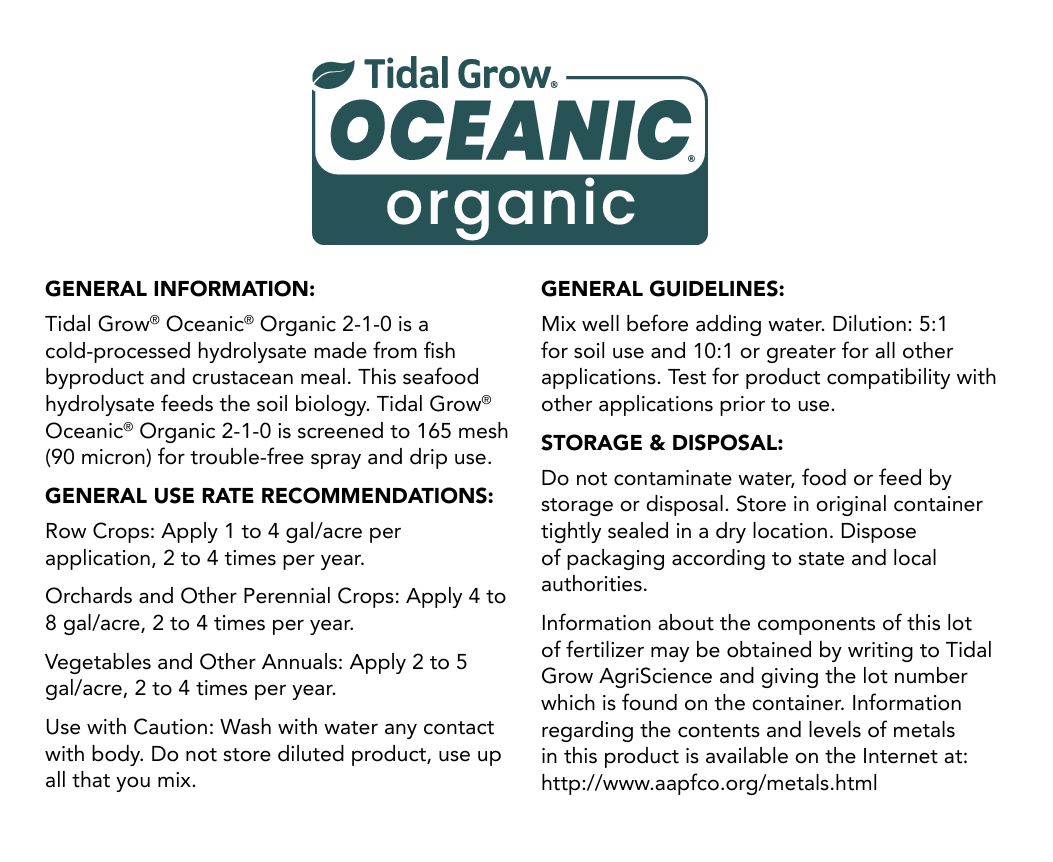 Pacific Gro Fertilizer 265 gallon Tidal Grow Oceanic Hydrolysate 2-1-0 (Organic)