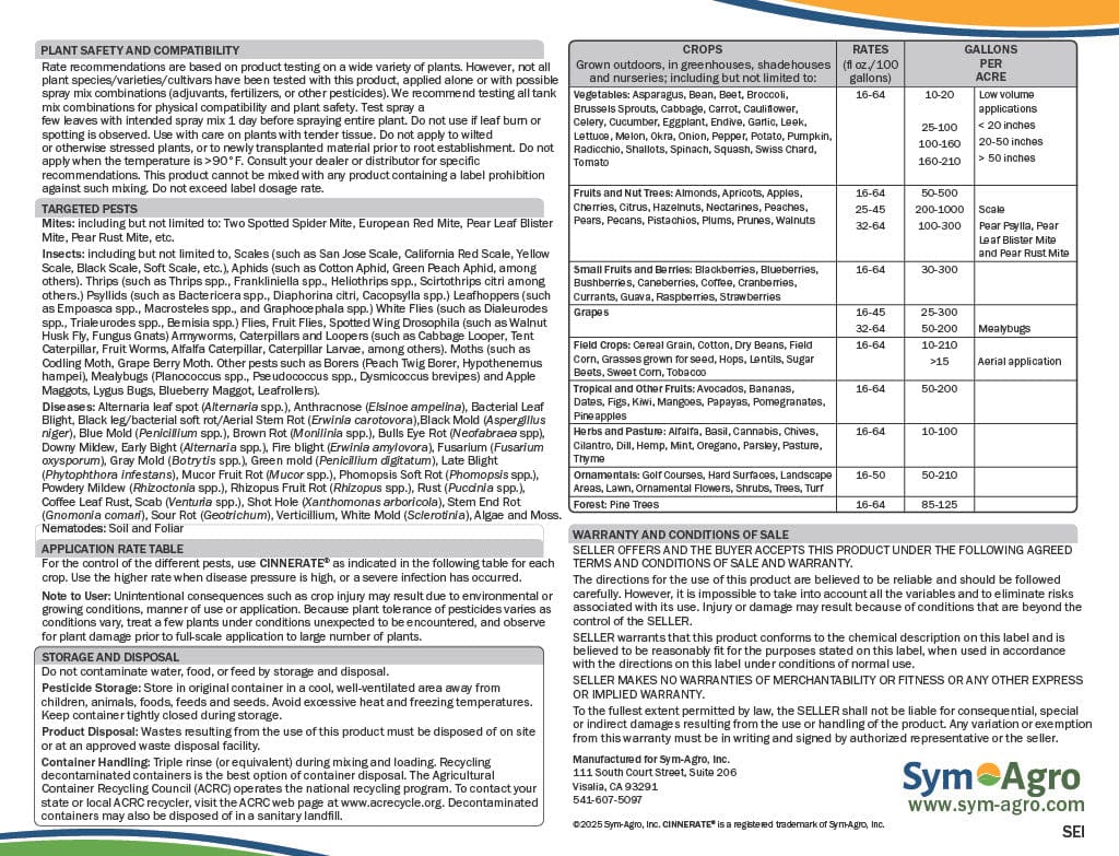 Sym-Agro Crop Protection 2.5 gallon Cinnerate