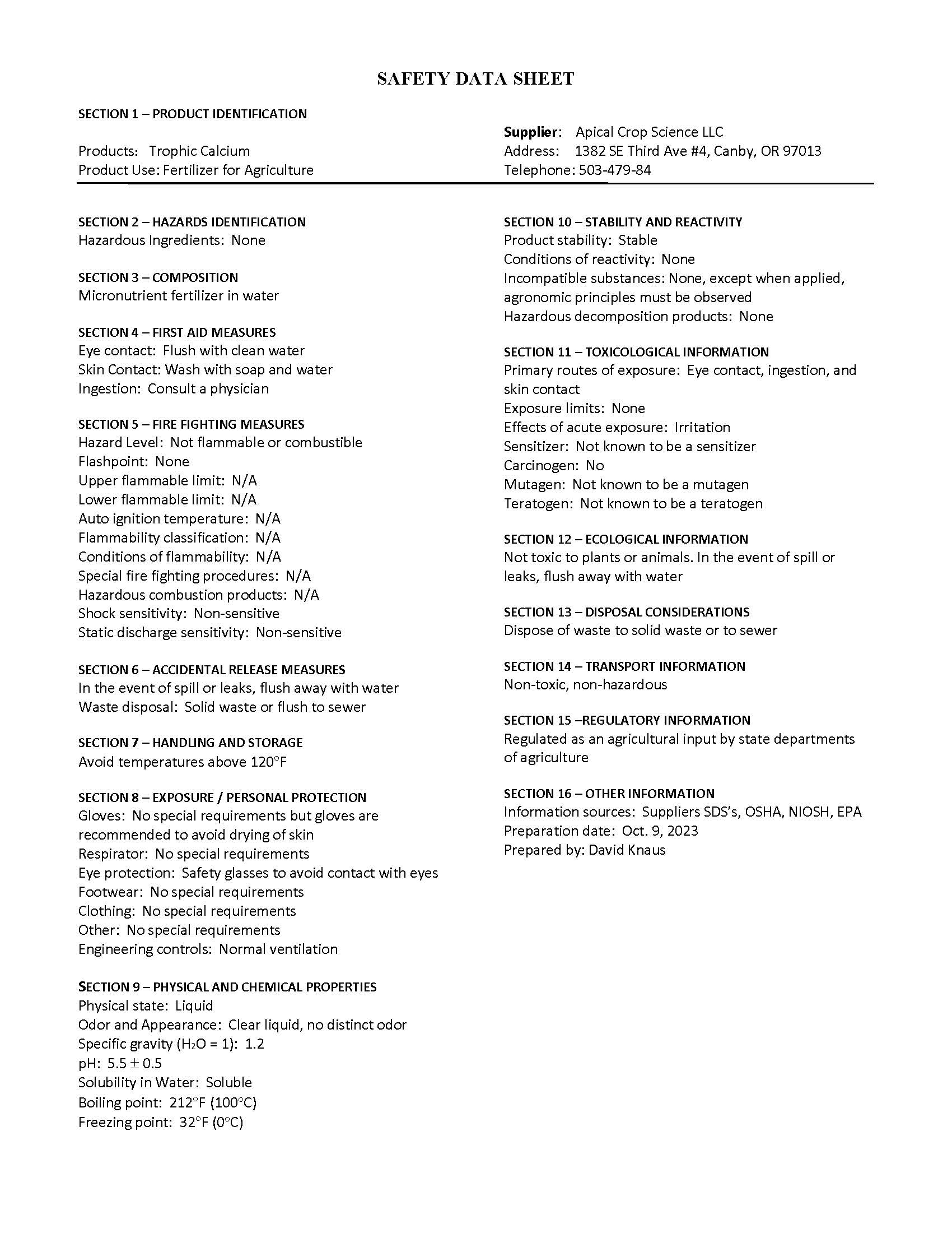 Trophic Liquid fertilizer Trophic Calcium