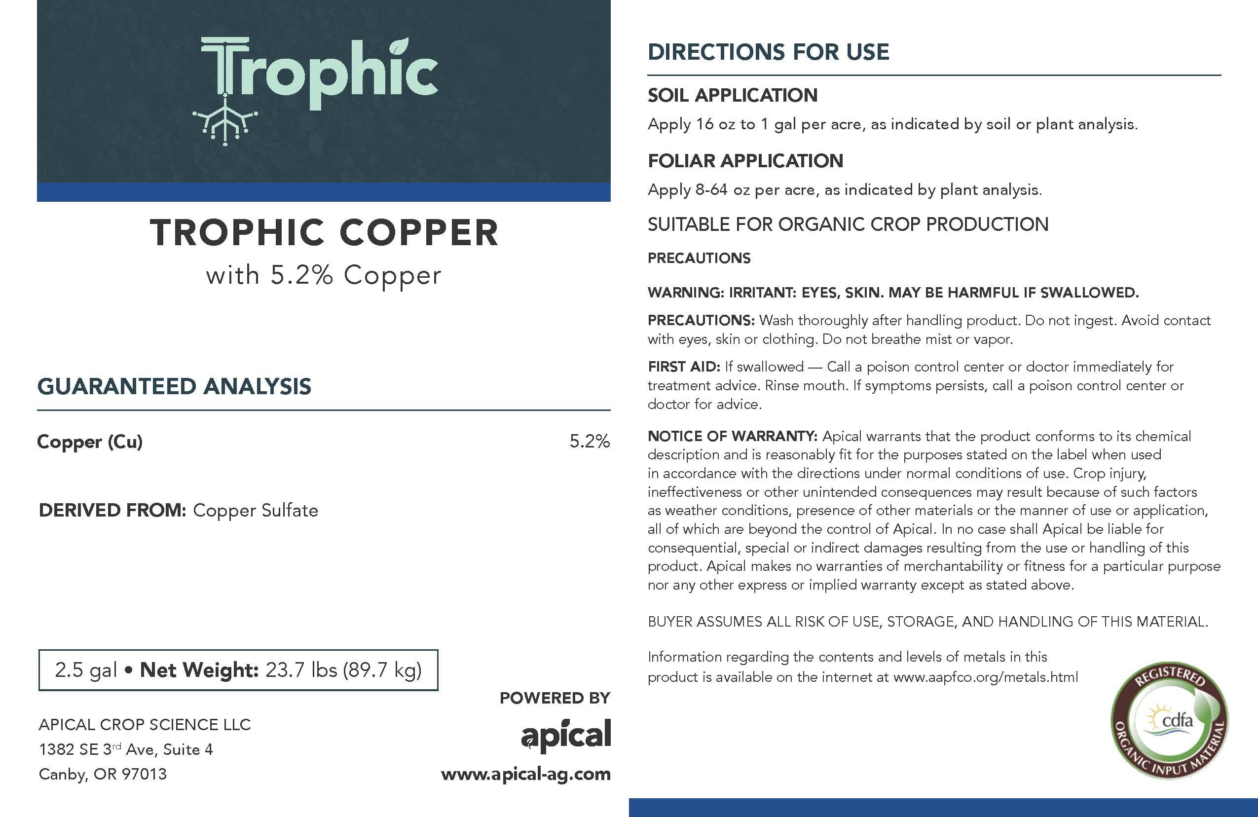 Trophic Liquid fertilizer Trophic Copper