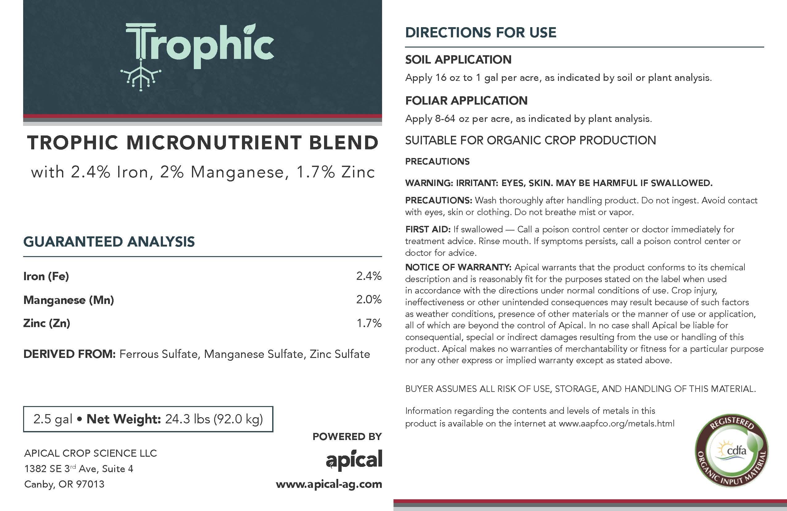 Trophic Liquid fertilizer Trophic Micronutrient Blend