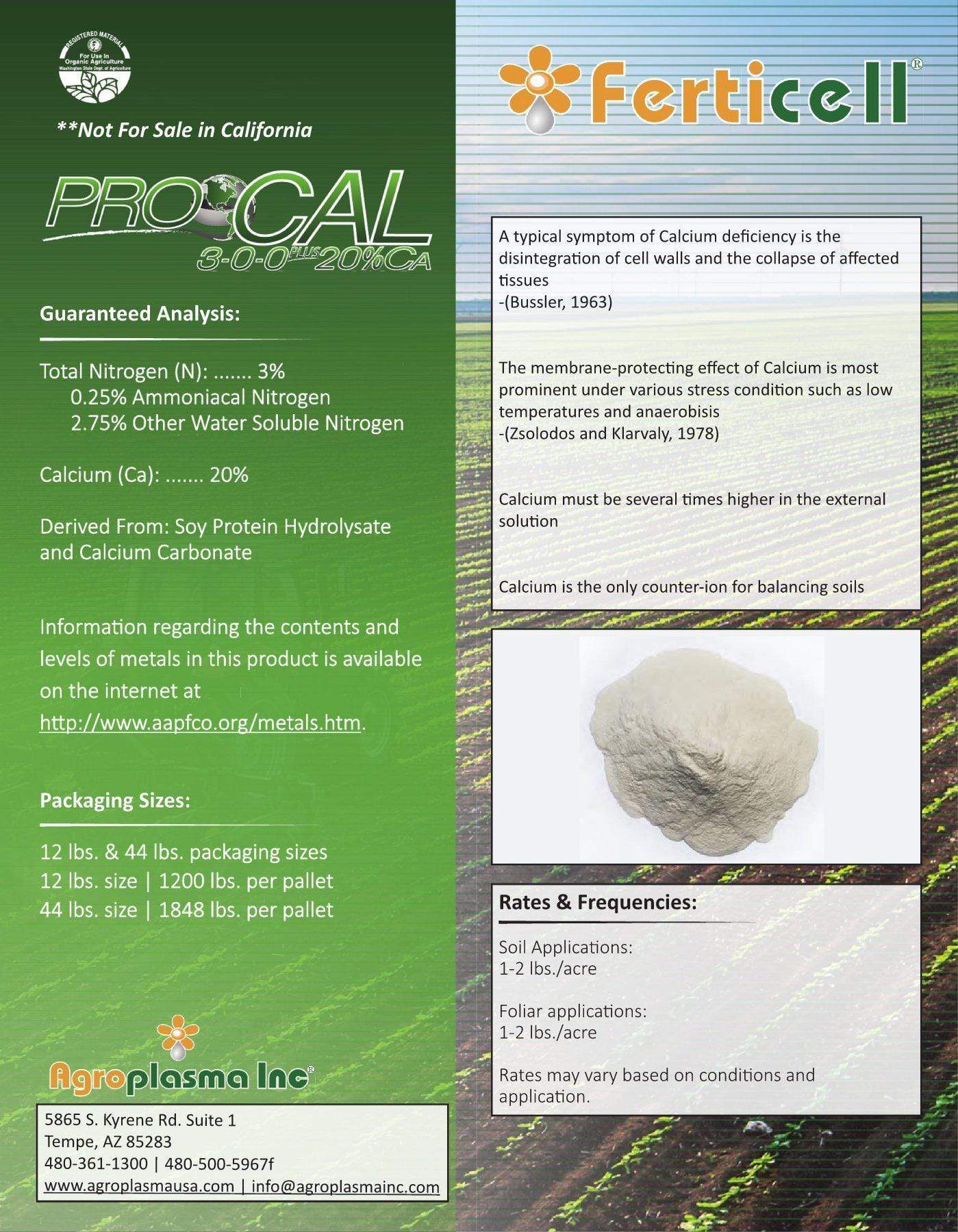 AgroPlasmaUSA Ferticell ProCal 3-0-0 (44 lbs)