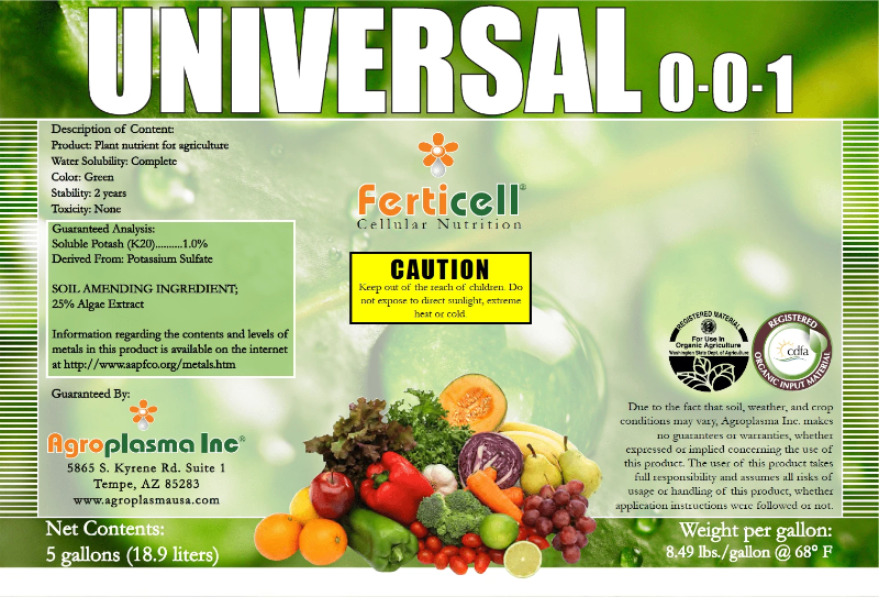 AgroPlasmaUSA Ferticell Universal 0-0-1 (5 gallon)